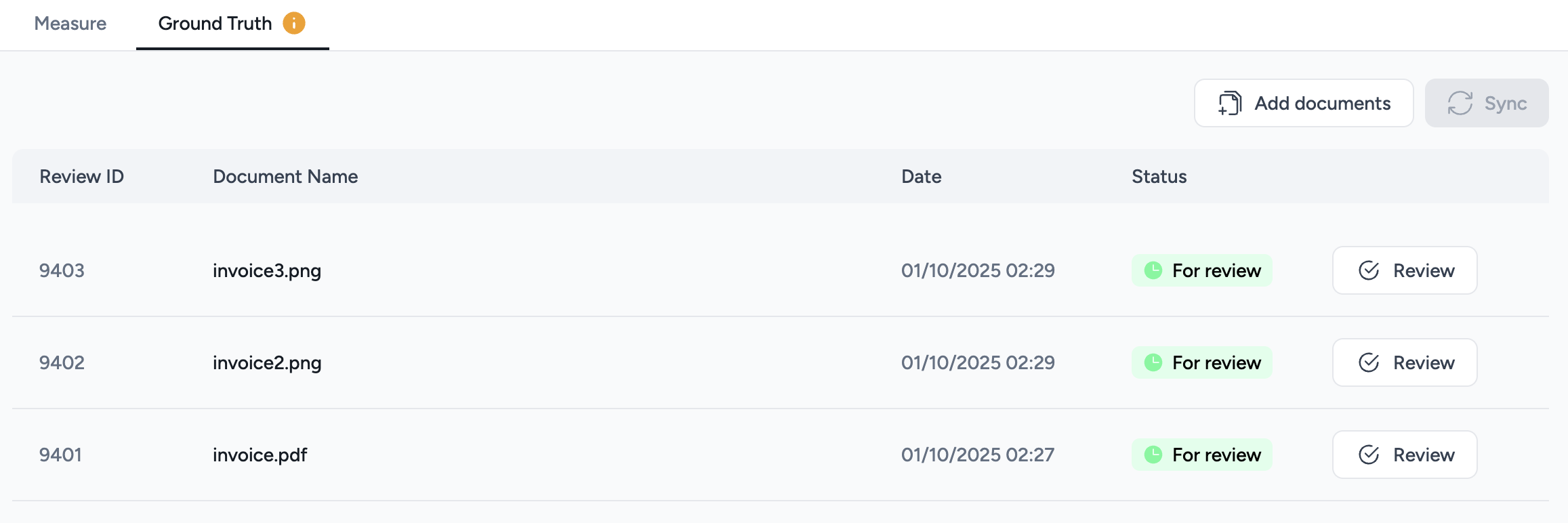Ground Truth Review documents list