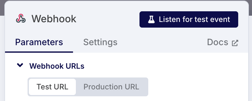Sample Webhook URLs in the Webhook node&#39;s Parameters tab